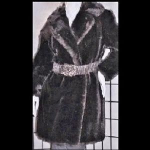 Vintage Chic Faux Mink Fur Coat Original Belt